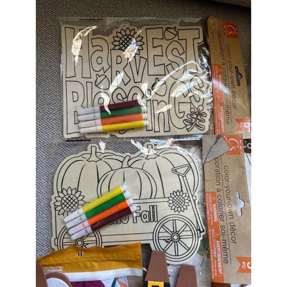 Thanksgiving Craft Kits Bundle For Kids Coloring Wooden Leaves Mask Stickers - Picture 3 of 14